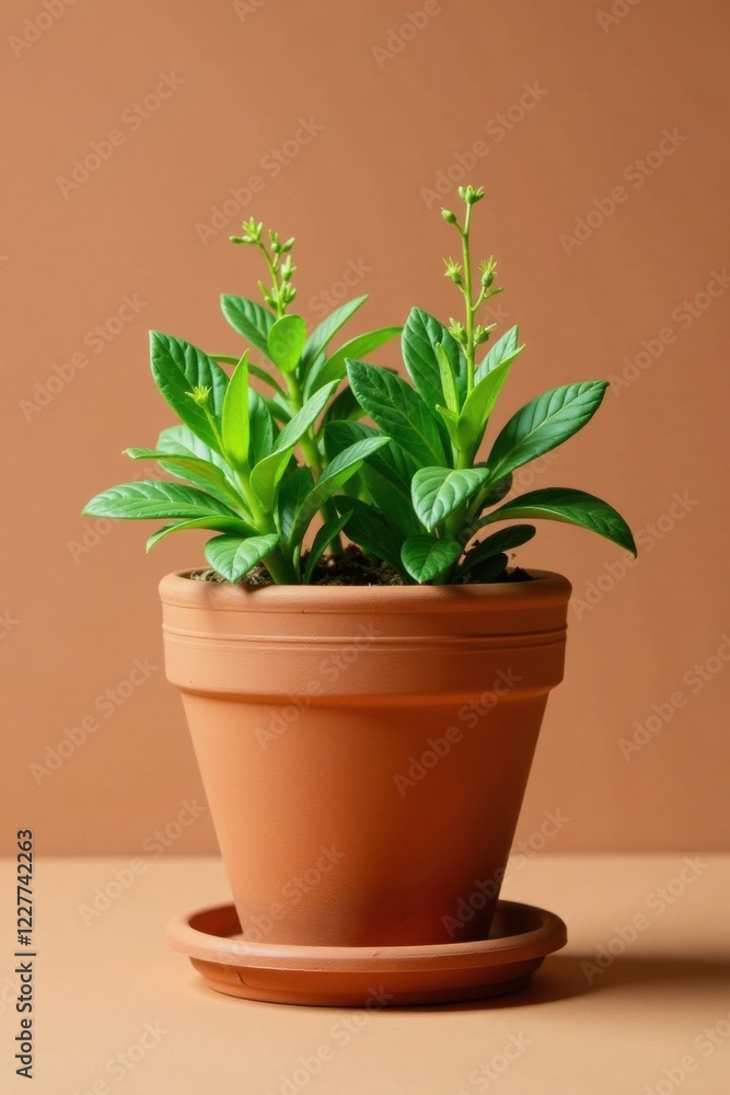 Obraz premium Handmade terracotta pot with herbs , natural, plant, pottery