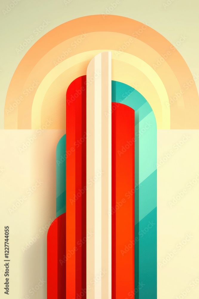 Obraz premium A vibrant abstract design featuring colorful arches and vertical stripes, creating a modern and playful aesthetic.