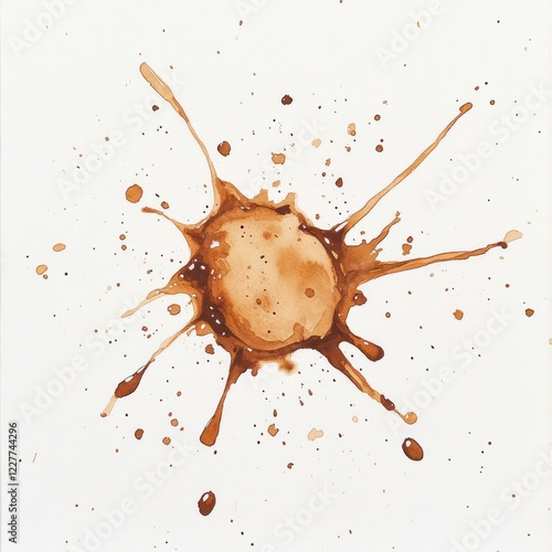 Abstract Coffee Stain Splashes on White Background