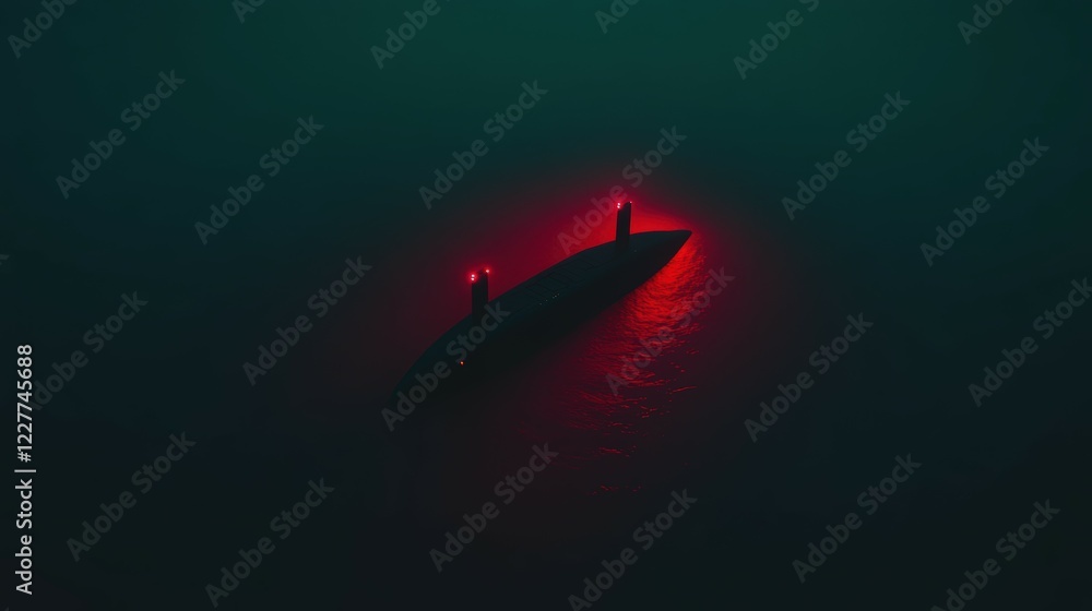 Fototapeta premium Tranquil Night Scene with Red Lights Reflecting on Calm Water Beneath a Dark Sky