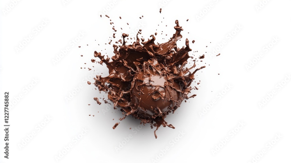 Fototapeta premium Chocolate splatters create vivid patterns on a white surface during an artistic food experiment indoors