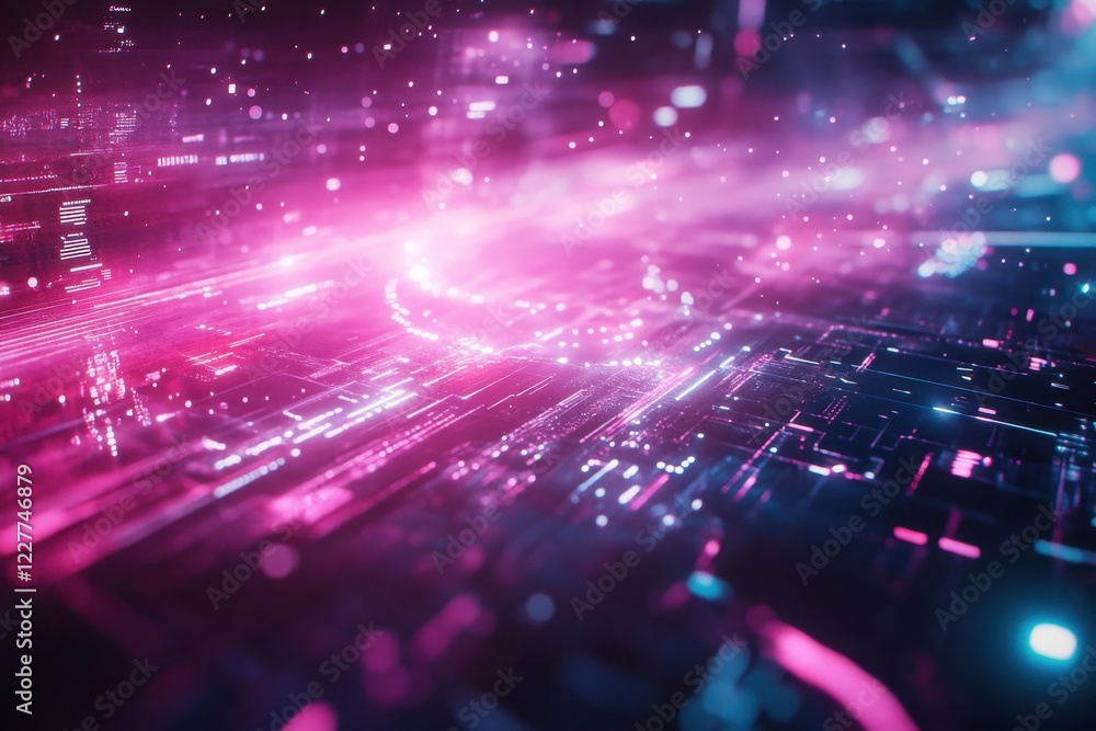 Futuristic digital landscape with vibrant light trails and glowing particles in motion Futuristic digital landscape with vibrant light trails and glowing particles in motion