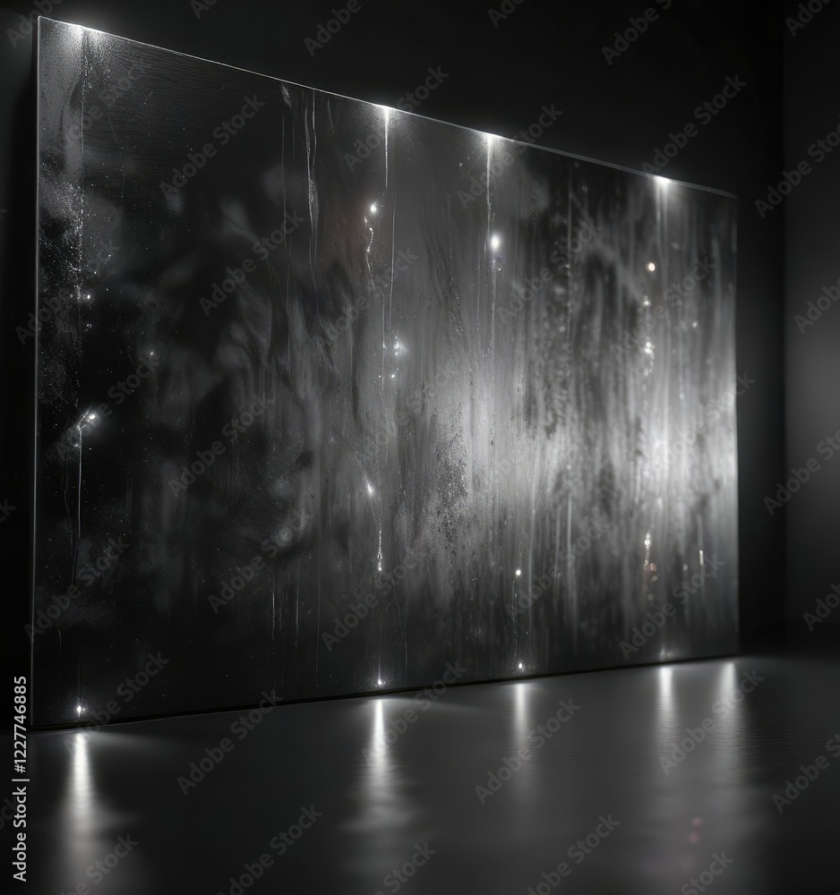 Obraz premium Silver lights blur on a black canvas in a dimly lit environment creating a mysterious atmosphere, hazy atmosphere, cloudy darkness, glowing fog