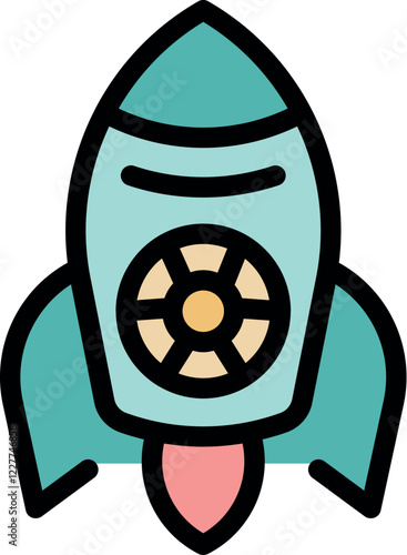 Cartoon rocket launching into space, symbolizing exploration, innovation, and the pursuit of ambitious goals