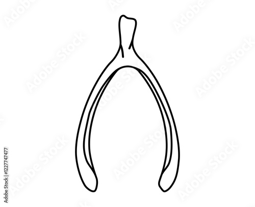 Hand drawn cute outline illustration of wishbone. Flat vector lucky bone line art doodle. Make a wish. Chicken os talisman icon or sticker. Superstition symbol. Hope for the best. Isolated.