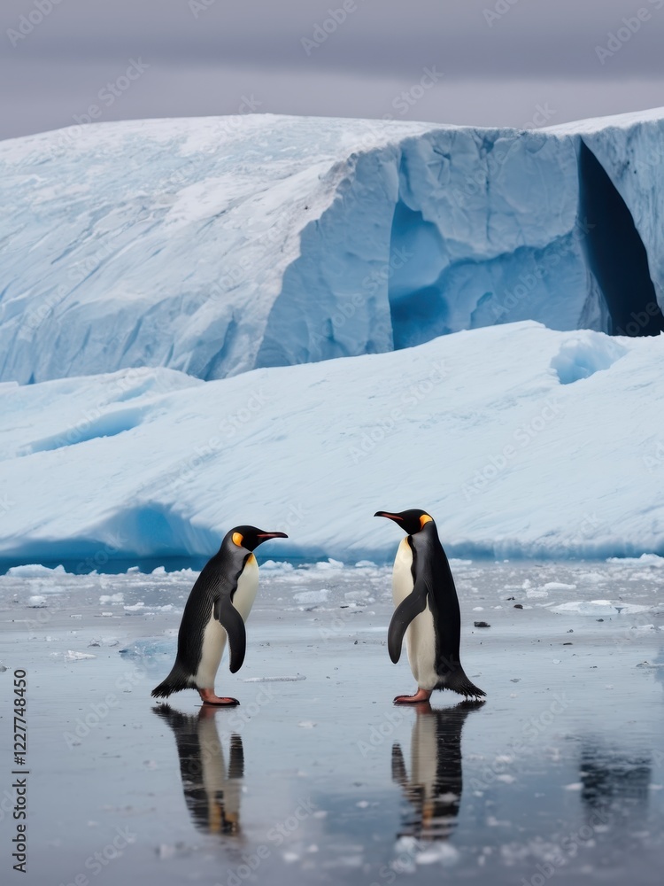 Fototapeta premium Two emperor penguins in a stunning icy landscape