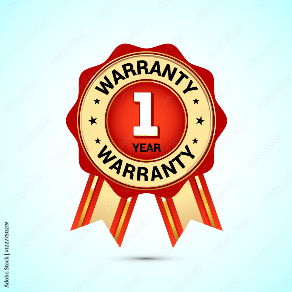 Advertising 1 year warranty gold and red color emblem, for label, icon, logo, badge, symbol, button Advertising 1 year warranty gold and red color emblem, for label, icon, logo, badge, symbol, button
