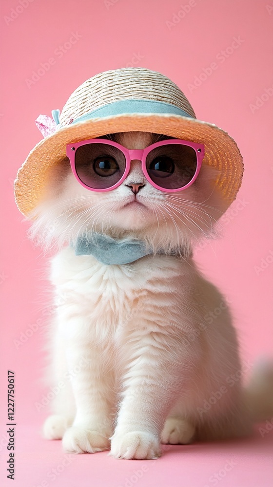 Obraz premium A cat wearing sunglasses and a hat.