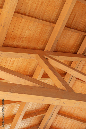 Obraz na płótnie Construction of a wooden roof of a frame house. w salonie