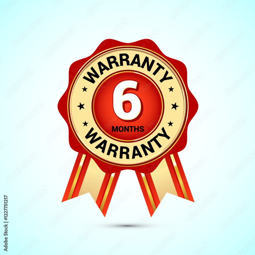 Advertising 6 months warranty gold and red color emblem, for label, icon, logo, badge, symbol, button Advertising 6 months warranty gold and red color emblem, for label, icon, logo, badge, symbol, button