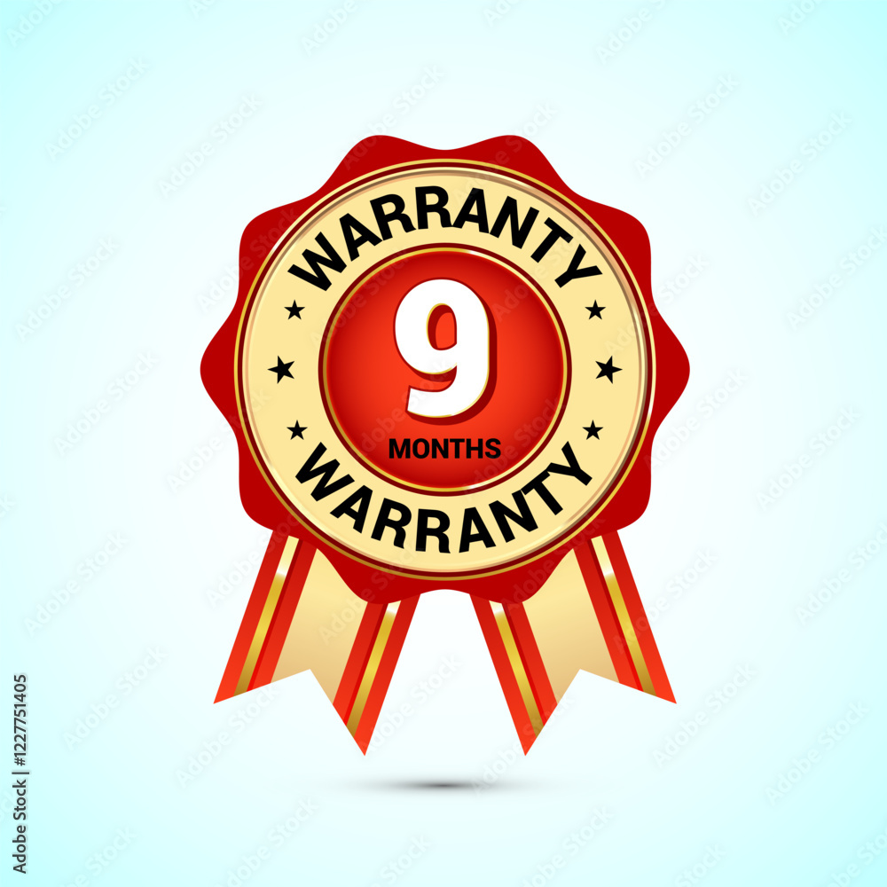 Advertising 9 months warranty gold and red color emblem, for label, icon, logo, badge, symbol, button Advertising 9 months warranty gold and red color emblem, for label, icon, logo, badge, symbol, button