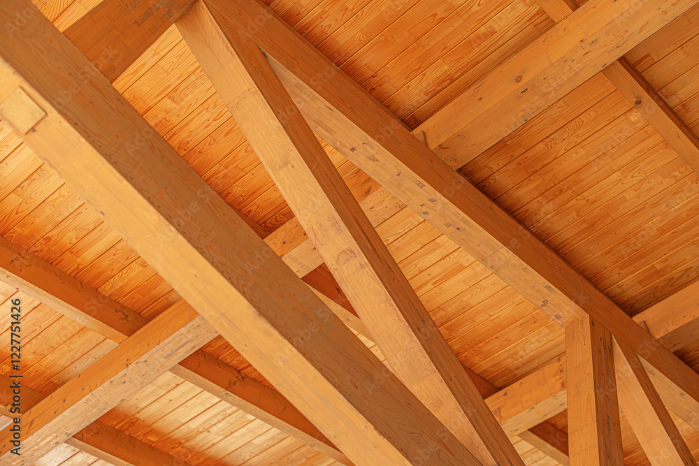 Construction of a wooden roof of a frame house.