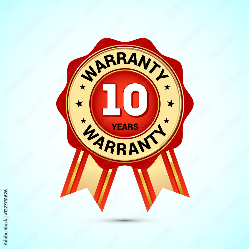 Advertising 10 years warranty gold and red color emblem, for label, icon, logo, badge, symbol, button Advertising 10 years warranty gold and red color emblem, for label, icon, logo, badge, symbol, button