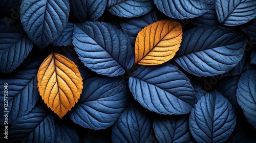 Golden leaves among blue, autumn, nature, background, design