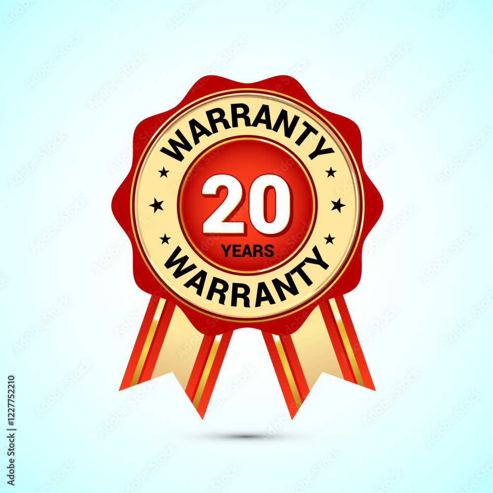 Advertising 20 years warranty gold and red color emblem, for label, icon, logo, badge, symbol, button Advertising 20 years warranty gold and red color emblem, for label, icon, logo, badge, symbol, button