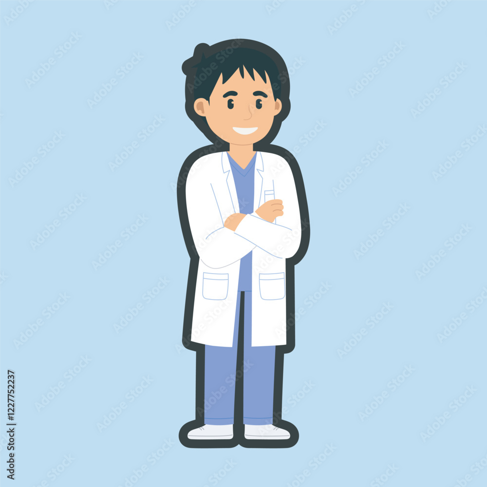 male doctor standing pose with outline flat vector design. male doctor standing pose with outline flat vector design.