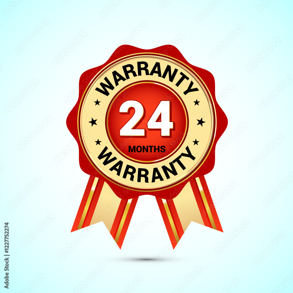 Advertising 24 months warranty gold and red color emblem, for label, icon, logo, badge, symbol, button Advertising 24 months warranty gold and red color emblem, for label, icon, logo, badge, symbol, button
