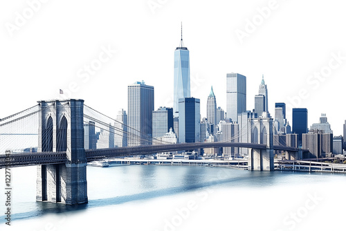  a the New York City skyline features the Brooklyn Bridge and buildings isolated on a transparent background