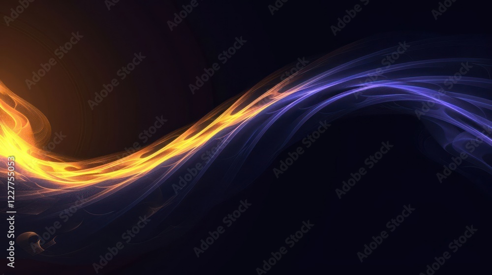 Fototapeta premium Abstract swirling light patterns in vibrant orange and blue against a dark background