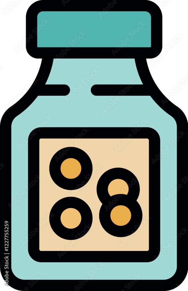 Naklejka premium Closed medical pill bottle containing round yellow tablets, promoting healthcare and pharmaceutical industry
