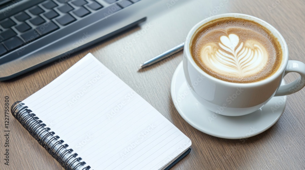 professional workspace with a laptop, coffee cup, and notebook, minimalist desk setup, natural light professional workspace with a laptop, coffee cup, and notebook, minimalist desk setup, natural light