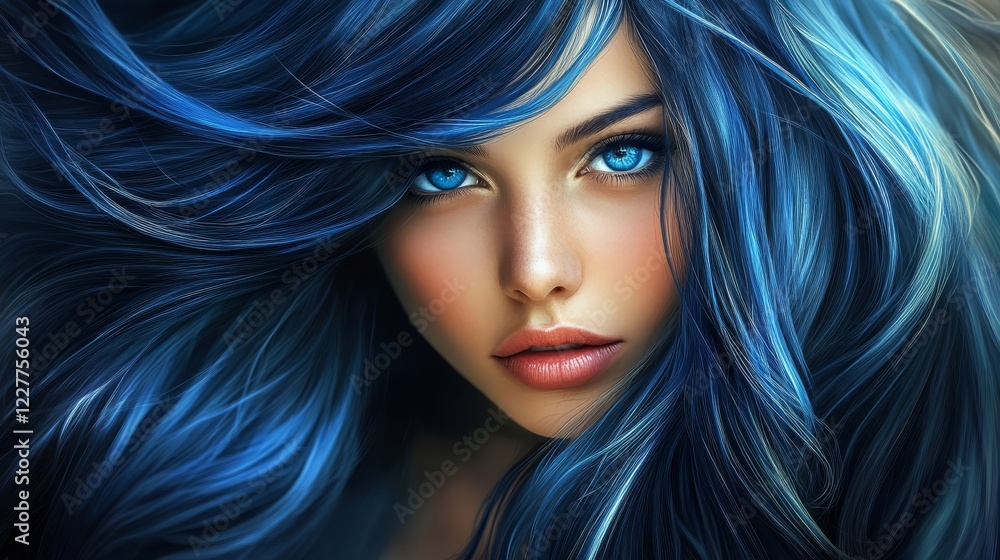 Naklejka premium Portrait of a beautiful girl with long, luxurious hair. The concept of hair care