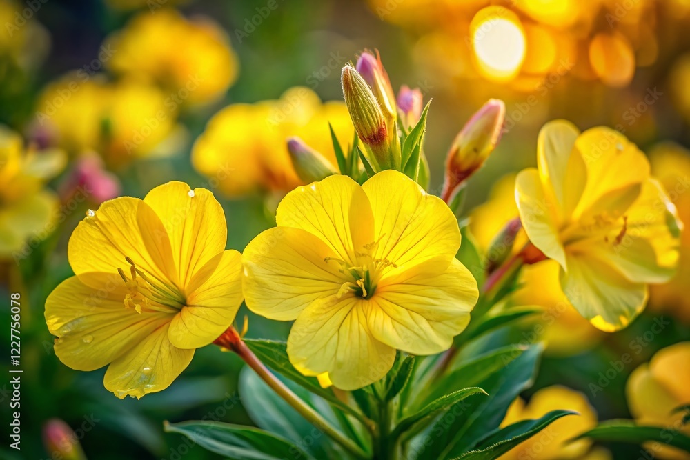 Close-up of Common Evening Primrose (Oenothera biennis) Yellow Flowers, Selective Focus, Soft Light, Nature Photography Close-up of Common Evening Primrose (Oenothera biennis) Yellow Flowers, Selective Focus, Soft Light, Nature Photography