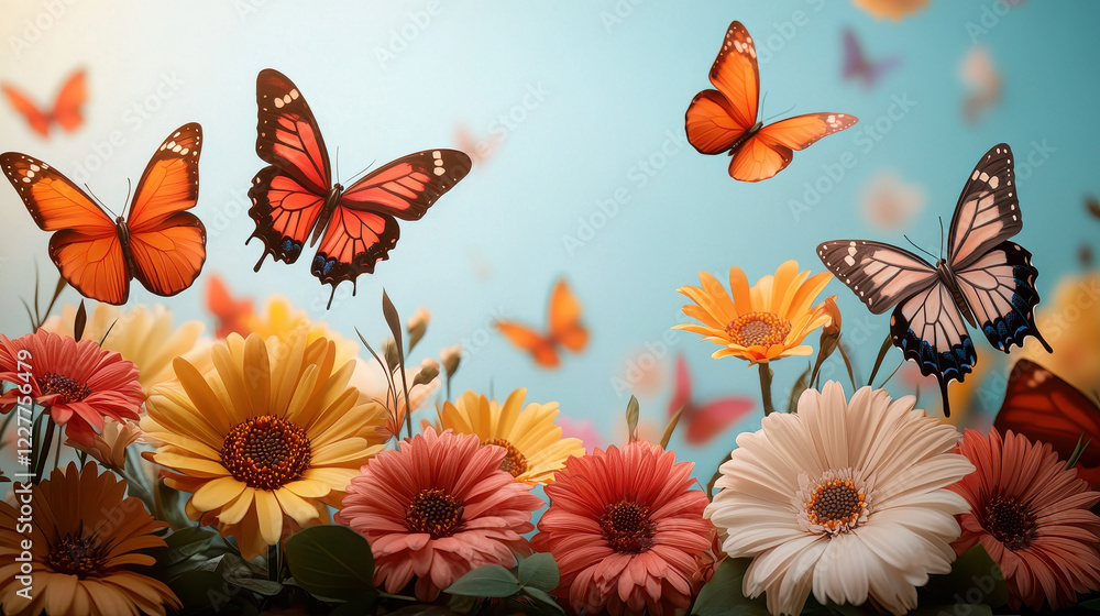 vibrant garden filled with colorful flowers and butterflies fluttering gracefully vibrant garden filled with colorful flowers and butterflies fluttering gracefully