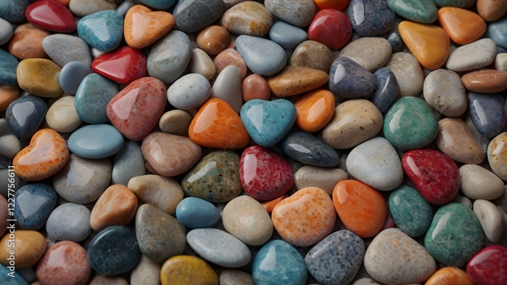 Vibrant Polished Pebbles in Harmonious Array. A close-up of colorful, glossy pebbles arranged in a natural, eye-catching pattern, perfect for adding a touch of elegance to any design Vibrant Polished Pebbles in Harmonious Array. A close-up of colorful, glossy pebbles arranged in a natural, eye-catching pattern, perfect for adding a touch of elegance to any design