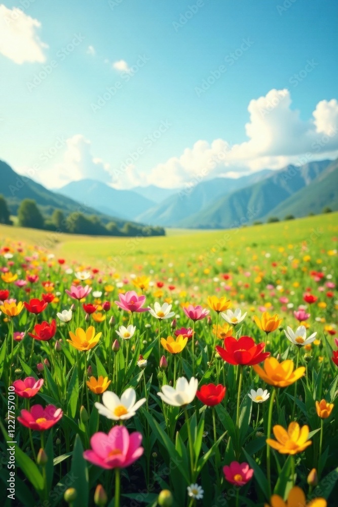 Field of low-growing flowers swaying , floral field, movement, gentle Field of low-growing flowers swaying , floral field, movement, gentle