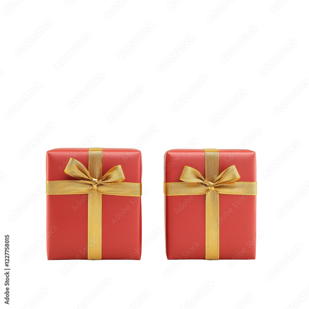 Isolated Two Red Gift Boxes with Gold Ribbon Isolated Two Red Gift Boxes with Gold Ribbon