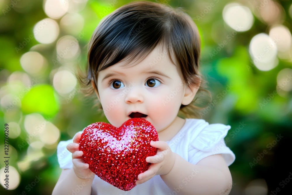 Сhildren valentine's day greeting card: toddler boy with astounded face holds red heart in hands. Sign of love. Commercial idea. Red heart child joy. Valentine's family fun. Сhildren valentine's day greeting card: toddler boy with astounded face holds red heart in hands. Sign of love. Commercial idea. Red heart child joy. Valentine's family fun.