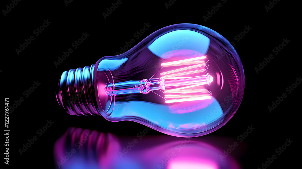 light bulb lying on its side, illuminated with a soft, pink and blue neon glow light bulb lying on its side, illuminated with a soft, pink and blue neon glow