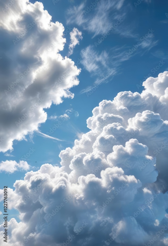 Soft and puffy white clouds in a peaceful blue sky, soft focus, calm weather Soft and puffy white clouds in a peaceful blue sky, soft focus, calm weather