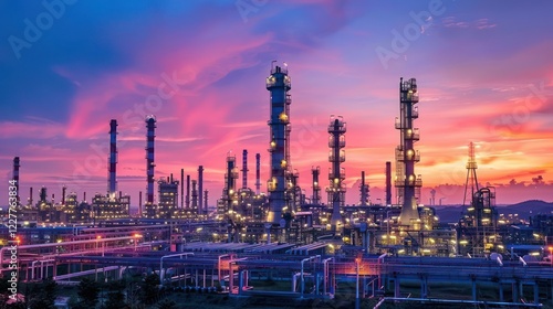 Wallpaper Mural Industrial landscape at sunset showcasing towering refinery structures and vibrant sky (1) Torontodigital.ca