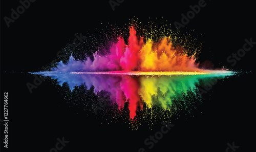 colorful pigment powder, explosion of colored powder exploding isolated on black background