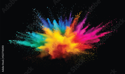 colorful pigment powder, explosion of colored powder exploding isolated on black background