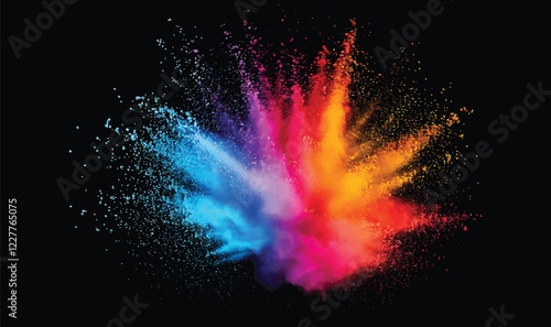 colorful pigment powder, explosion of colored powder exploding isolated on black background