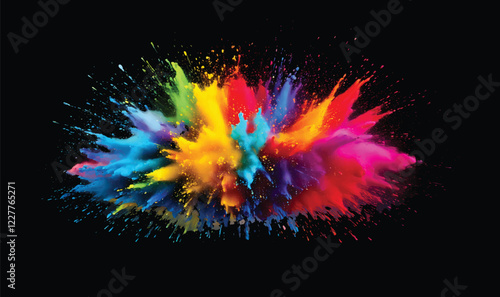 colorful pigment powder, explosion of colored powder exploding isolated on black background