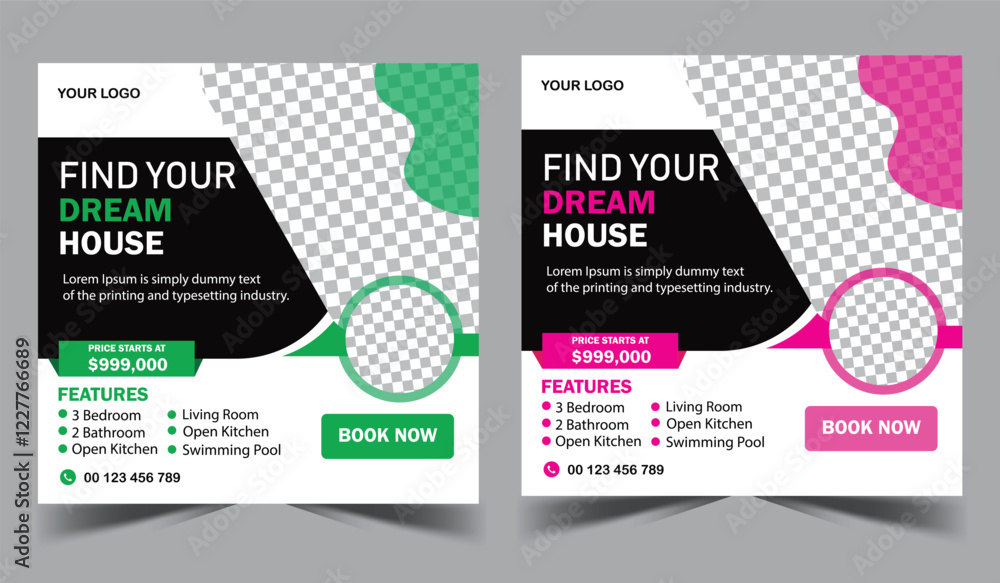 Fototapeta premium Real Estate Social Media Post Template, Editable Banner Template 