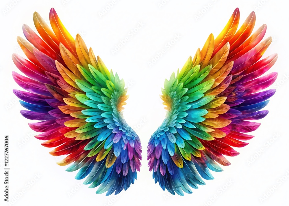 Obraz premium Colorful Angel Wings Silhouette: Diversity Symbol, Isolated White Background