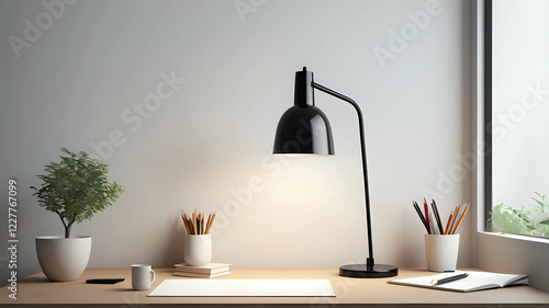 Table lamp on a workspace.