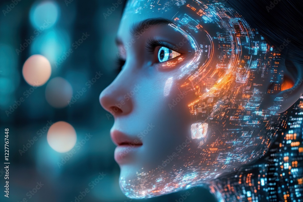 Futuristic portrait of woman with digital enhancements Futuristic portrait of woman with digital enhancements