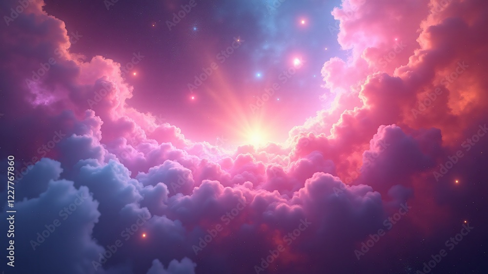 A vibrant nebula scene with colorful gases and shining particles, creating a dreamy and ethereal cosmic effect. A vibrant nebula scene with colorful gases and shining particles, creating a dreamy and ethereal cosmic effect.