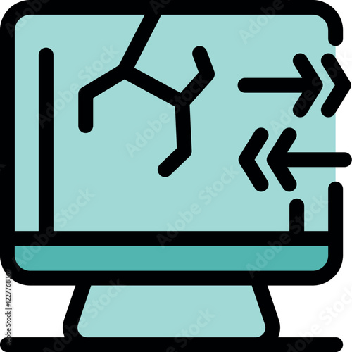 Cracked monitor displaying data transfer, suggesting hardware damage but ongoing functionality