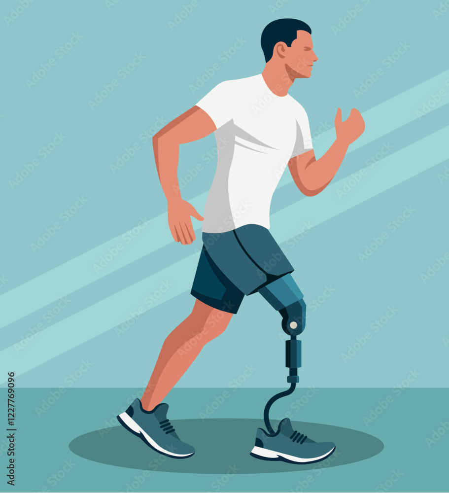 Athletic Man with Prosthetic Leg Running Athletic Man with Prosthetic Leg Running