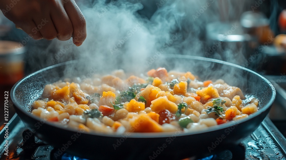 Steaming Delicious Autumn Vegetable Medley in a Pan Steaming Delicious Autumn Vegetable Medley in a Pan