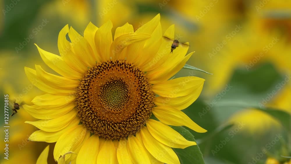 Honey Bee on Sunflower Field - Flying Away Honey Bee on Sunflower Field - Flying Away