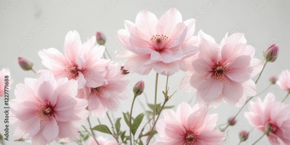Delicate watercolor blooms in soft pink hues on a white background, delicate, beauty, blooming Delicate watercolor blooms in soft pink hues on a white background, delicate, beauty, blooming