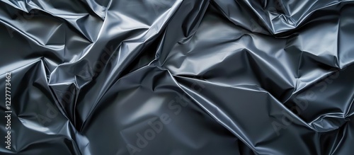 Textured dark gray geomembrane surface with crumpled folds ideal for background use or placing promotional text and graphics. photo